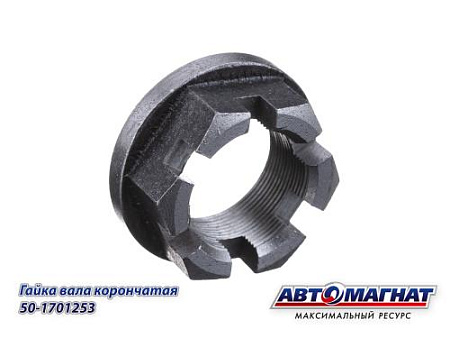 50-1701253 (АМ) Гайка (М36х1,5) КОРОНЧАТАЯ вторичного вала цапфы нижней (передней ступицы) МТЗ
