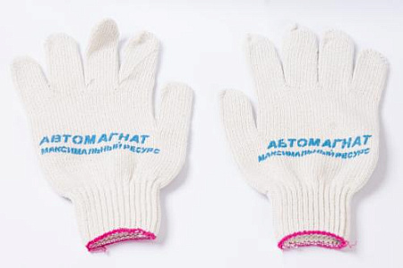 Перчатки  х/б 6 нитка кл.7,5 (цвет Белый) (рисунок Точка)  "АВТОМАГНАТ" (200)